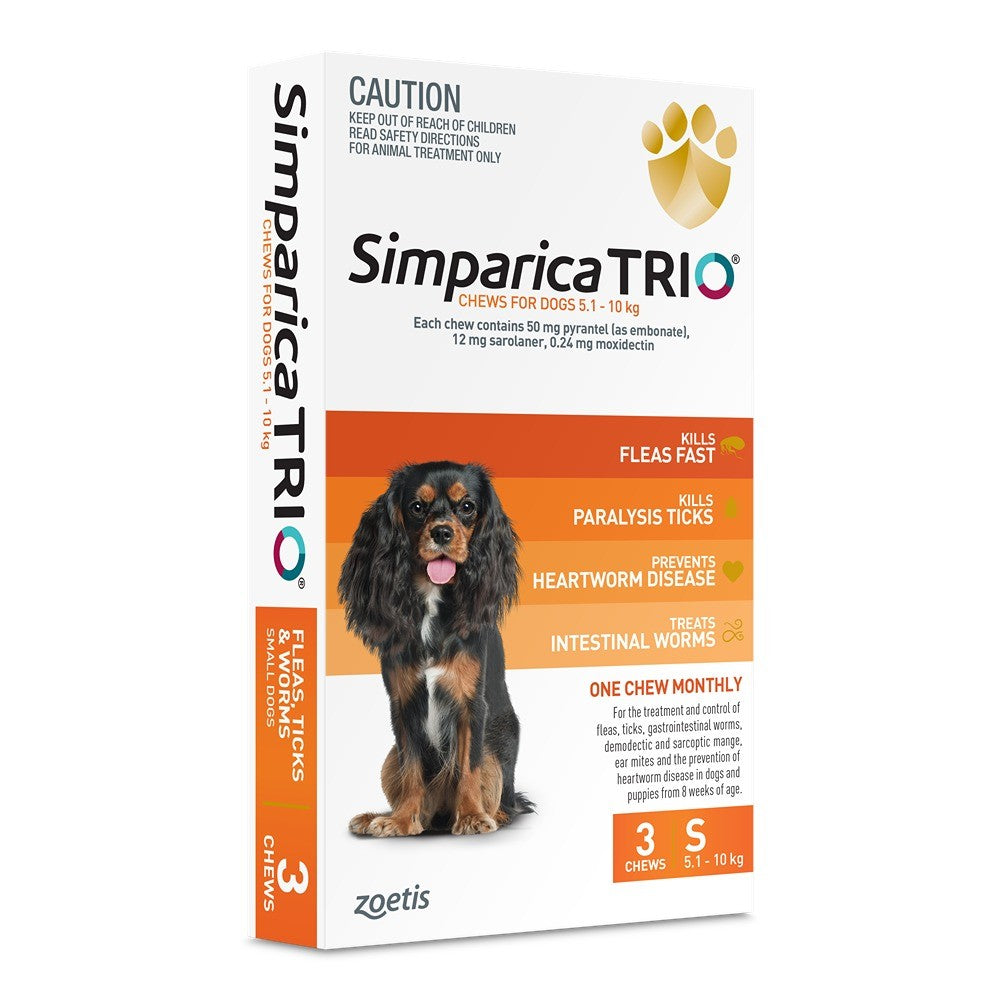 Simparica TRIO Orange Flea, Tick & Worm Chews 5.1-10kg