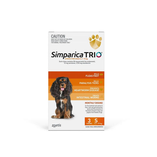 Simparica TRIO Orange Flea, Tick & Worm Chews 5.1-10kg