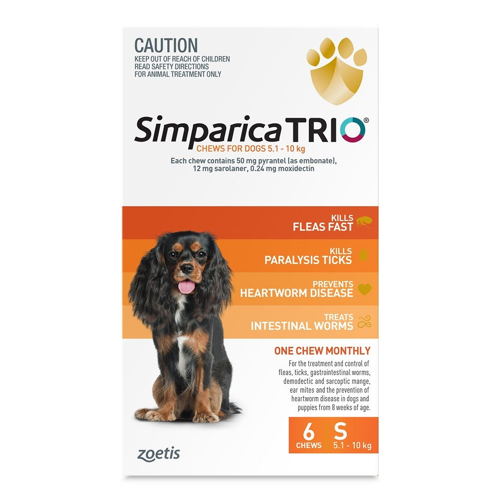 Simparica TRIO Orange Flea, Tick & Worm Chews 5.1-10kg