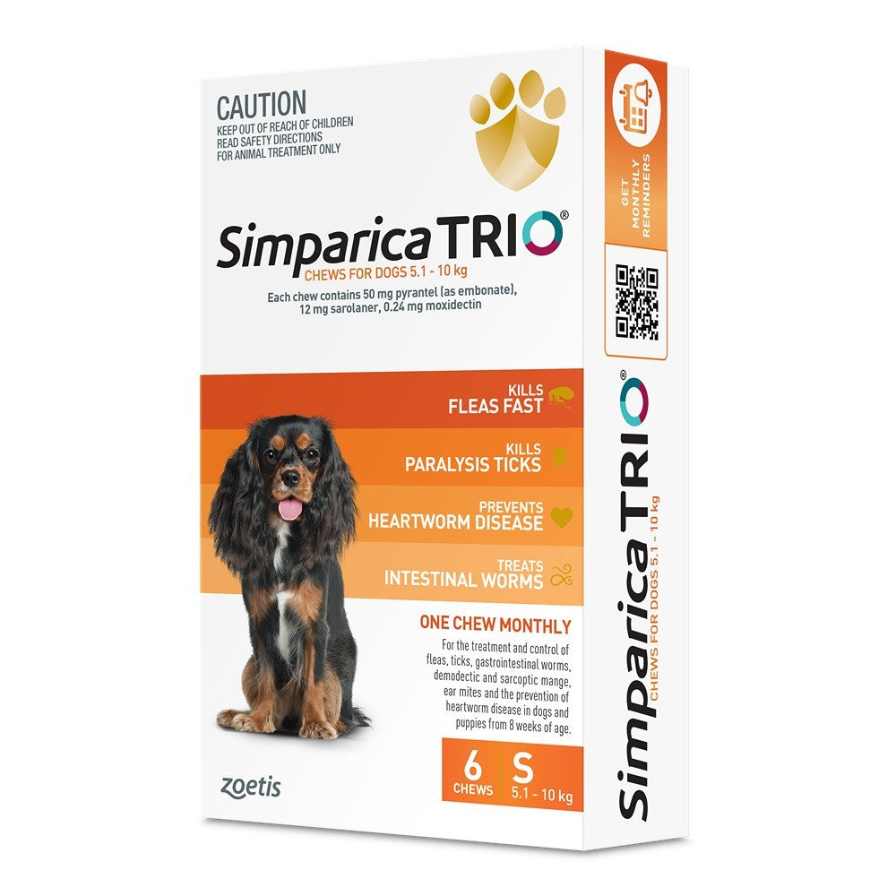 Simparica TRIO Orange Flea, Tick & Worm Chews 5.1-10kg