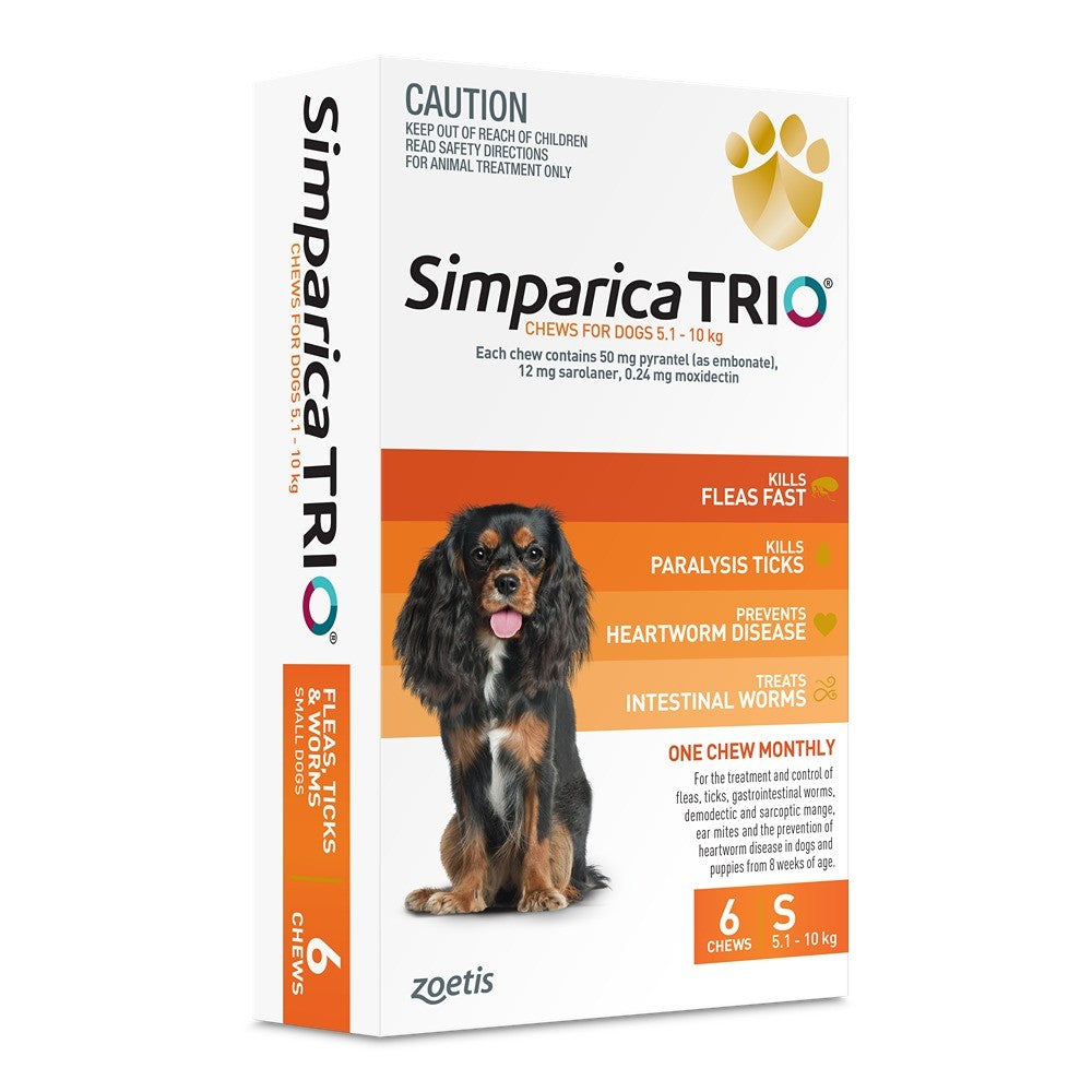 Simparica TRIO Orange Flea, Tick & Worm Chews 5.1-10kg