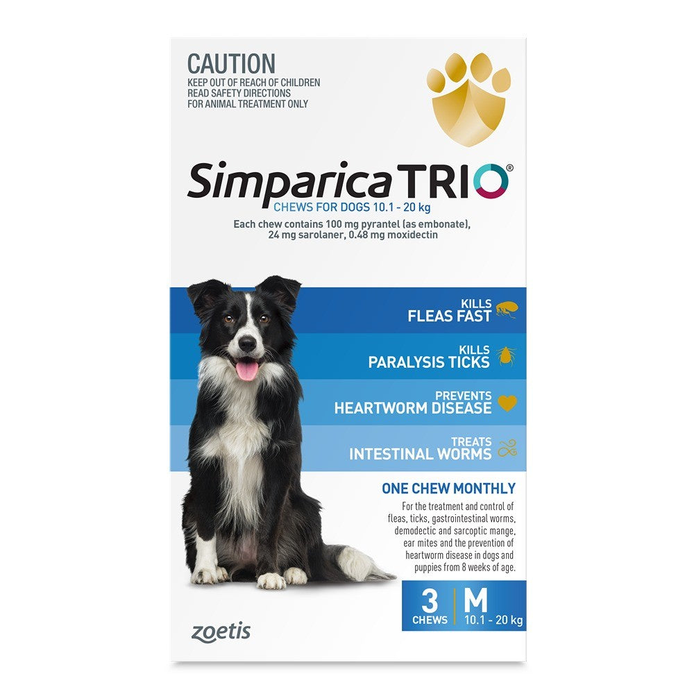 Simparica Trio Medium Breed 10.1-20kg Flea, Tick & Worming Dog Chews
