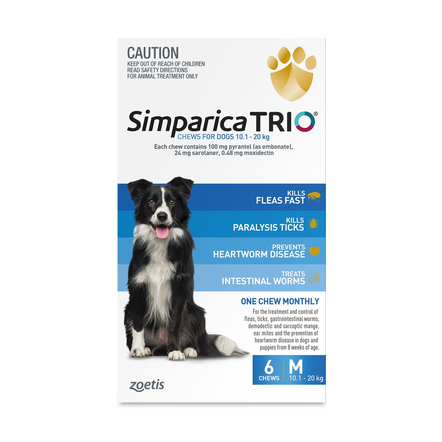 Simparica Trio Medium Breed 10.1-20kg Flea, Tick & Worm Dog Chews