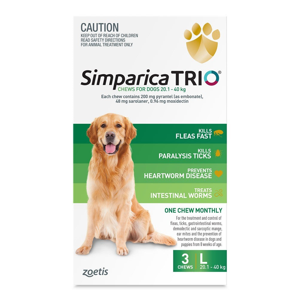 Simparica Trio Large Breed 20.1-40kg Flea, Tick & Worming Dog Chews
