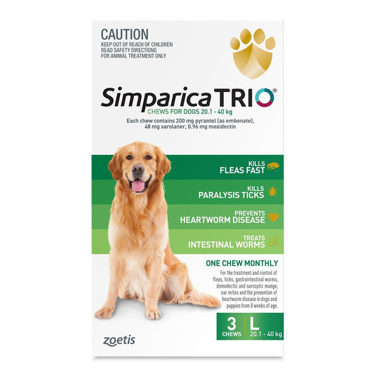 Simparica Trio Large Breed 20.1-40kg Flea, Tick & Worming Dog Chews
