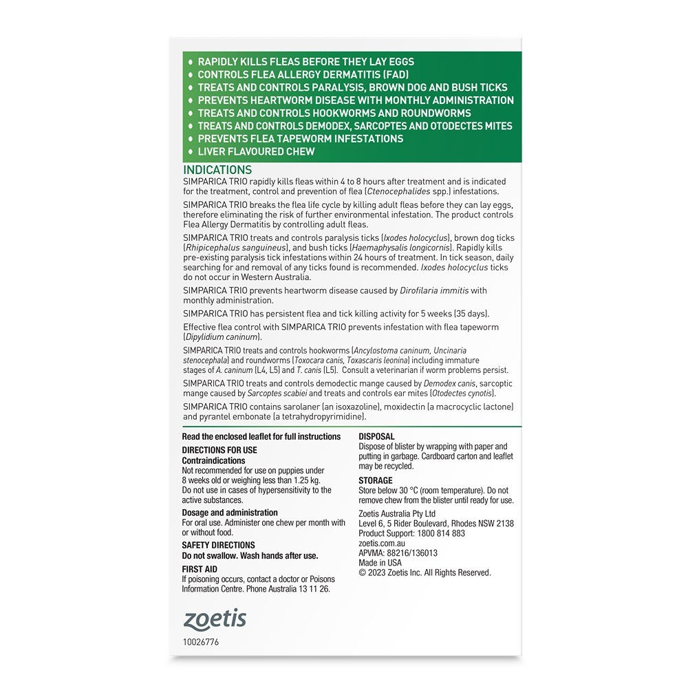 Simparica Trio Large Breed 20.1-40kg Flea, Tick & Worming Dog Chews