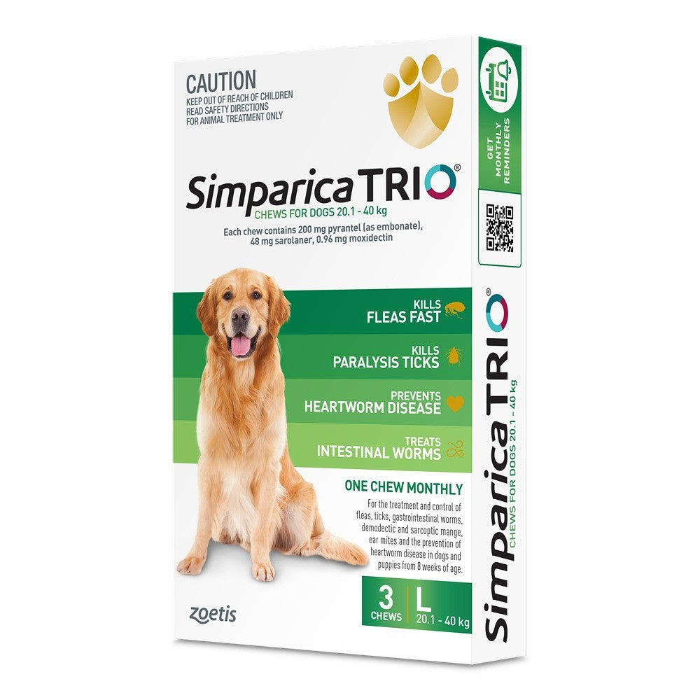 Simparica Trio Large Breed 20.1-40kg Flea, Tick & Worming Dog Chews