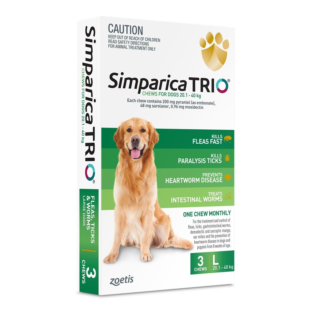Simparica Trio Large Breed 20.1-40kg Flea, Tick & Worming Dog Chews