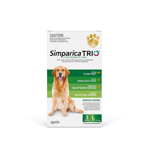 Simparica TRIO Green Flea, Tick & Worm Chews 20.1-40kg