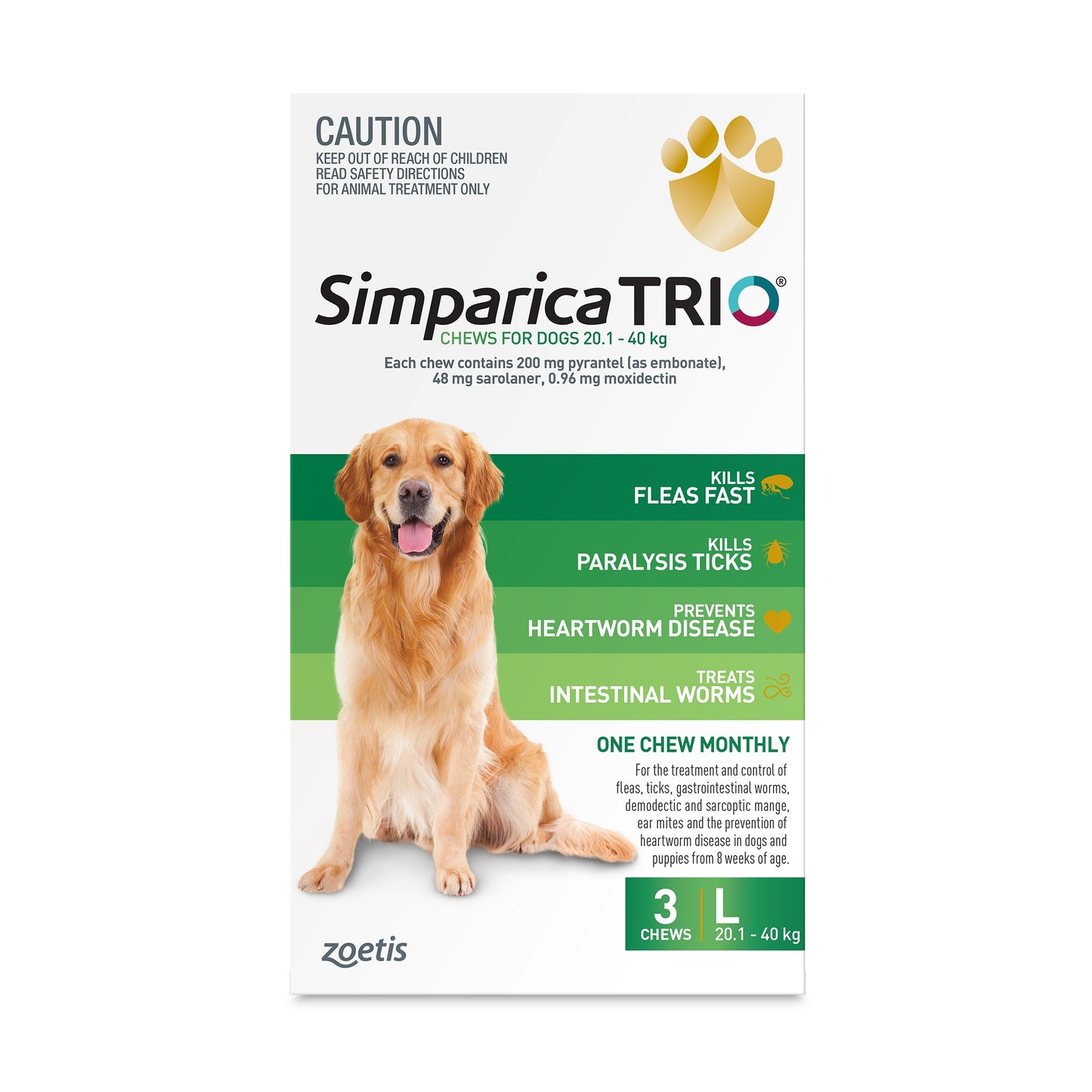 Simparica Trio Large Breed 20.1-40kg Flea, Tick & Worm Dog Chews
