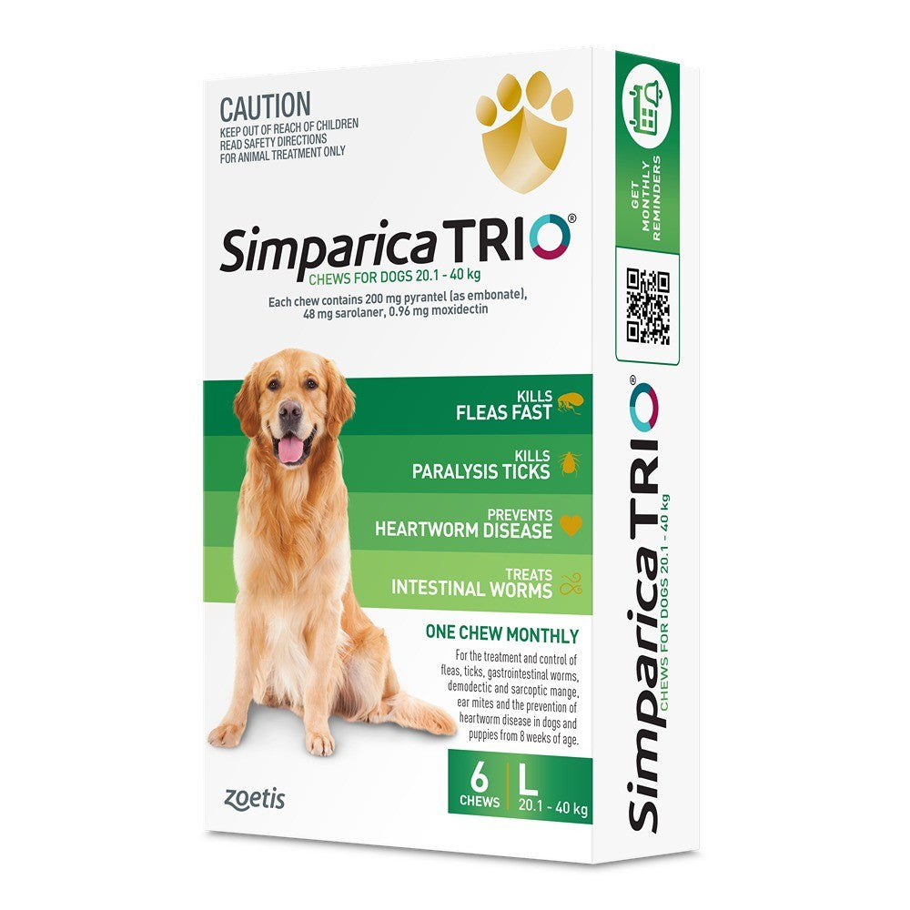 Simparica Trio Large Breed 20.1-40kg Flea, Tick & Worming Dog Chews