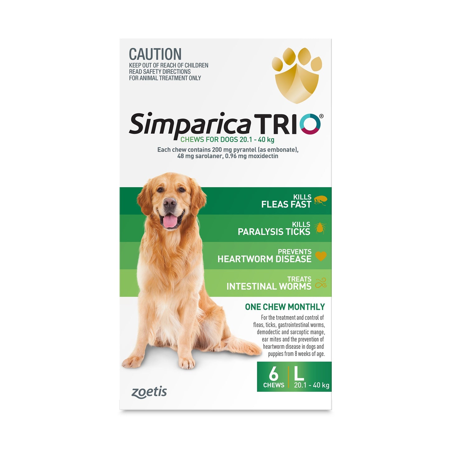 Simparica Trio Large Breed 20.1-40kg Flea, Tick & Worm Dog Chews