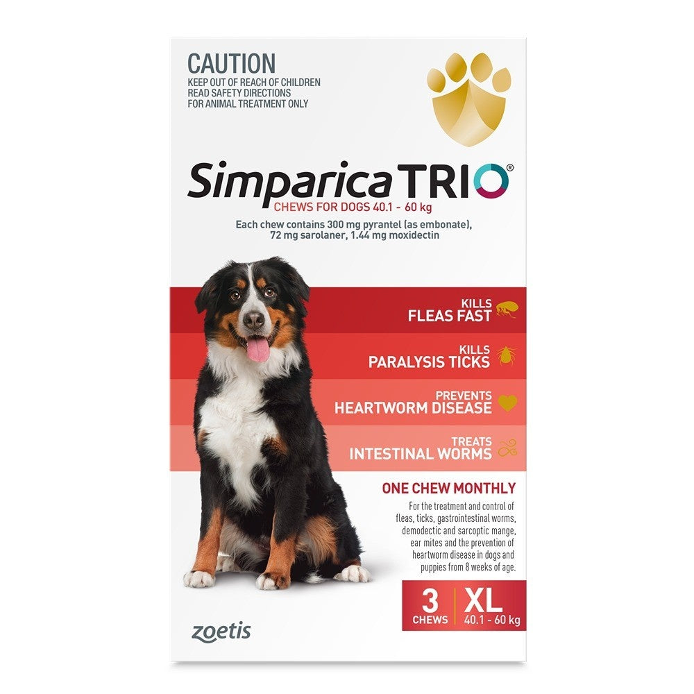 Simparica Trio Extra Large Breed 40.1-60kg Flea, Tick & Worm Dog Chews