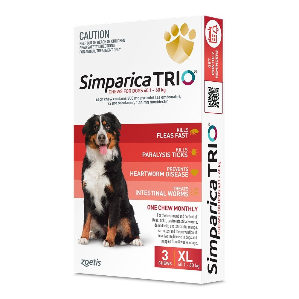 Simparica Trio Extra Large Breed 40.1-60kg Flea, Tick & Worm Dog Chews