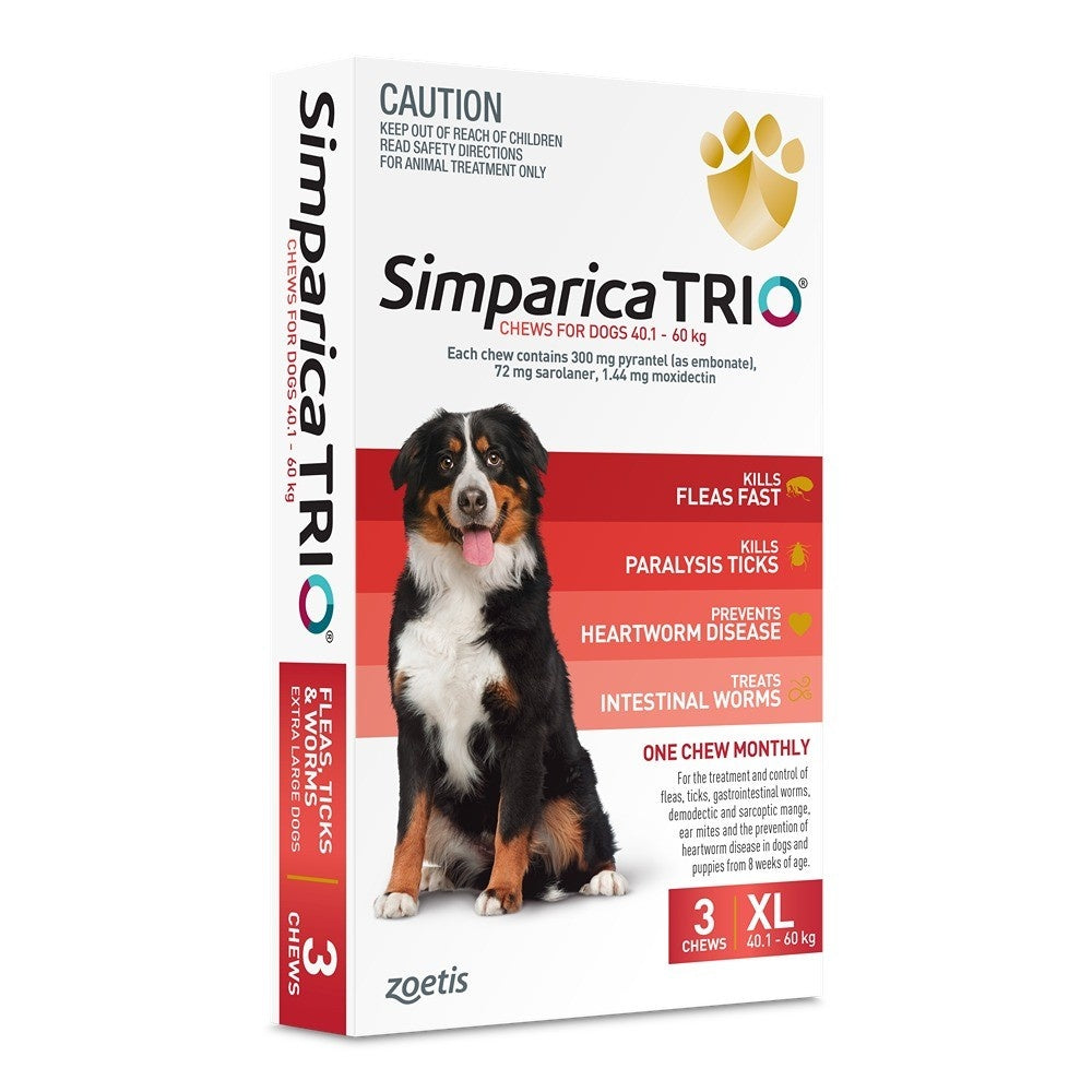 Simparica Trio Extra Large Breed 40.1-60kg Flea, Tick & Worm Dog Chews