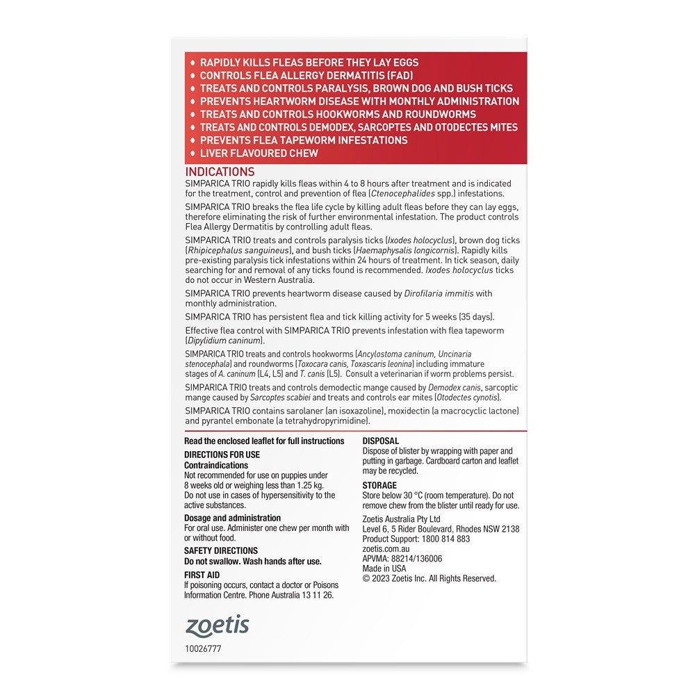 Simparica TRIO Red Flea, Tick & Worm Chews 40.1-60kg