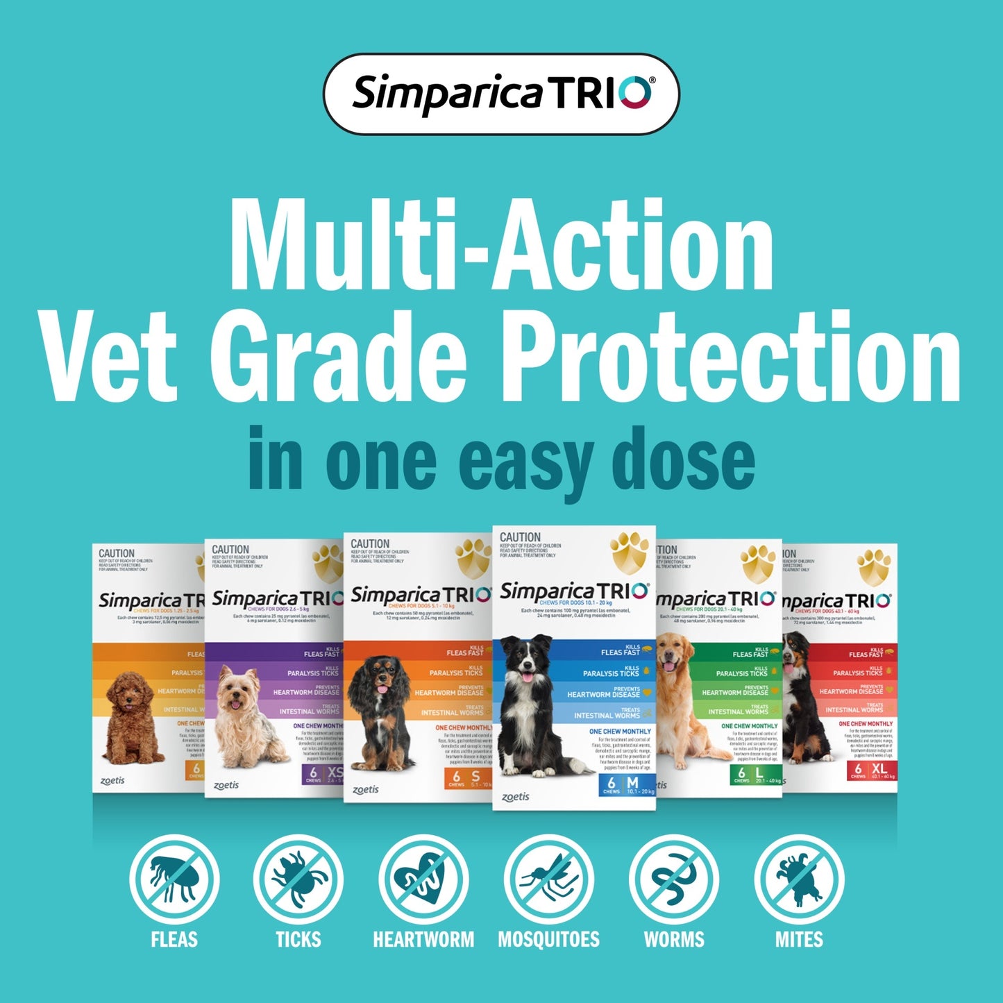 Simparica Trio Extra Large Breed 40.1-60kg Flea, Tick & Worm Dog Chews
