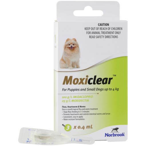 Moxiclear Flea & Worming Spot Treatment <4kg Dogs & Puppies 3pk