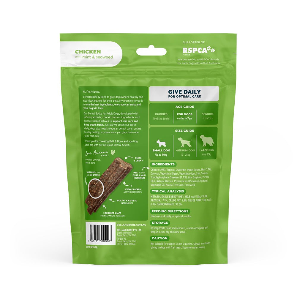 Bell & Bone Chicken, Mint & Seaweed Dental Stick Dog Treats