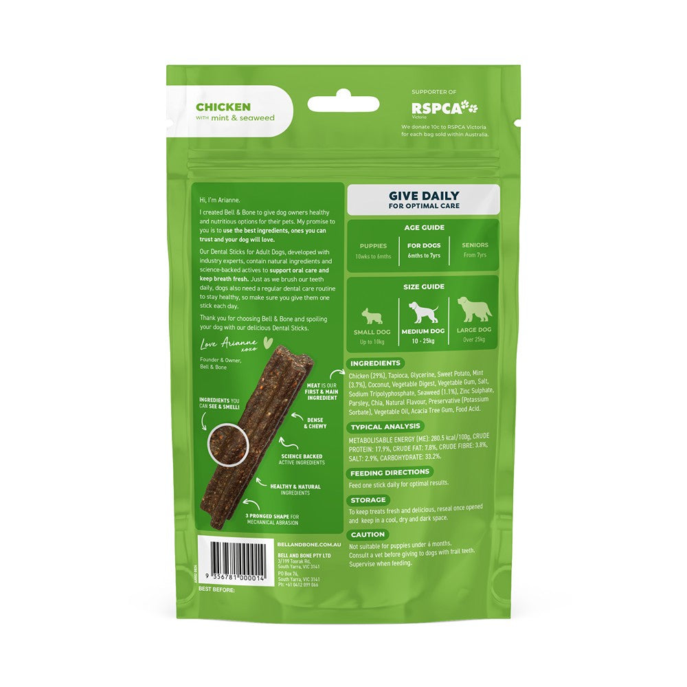 Bell & Bone Chicken, Mint & Seaweed Dental Stick Dog Treats
