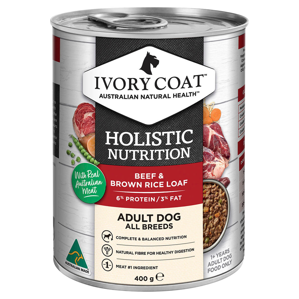 Ivory Coat Holistic Nutrition Adult Wet Dog Food Beef & Brown Rice Loaf 400g