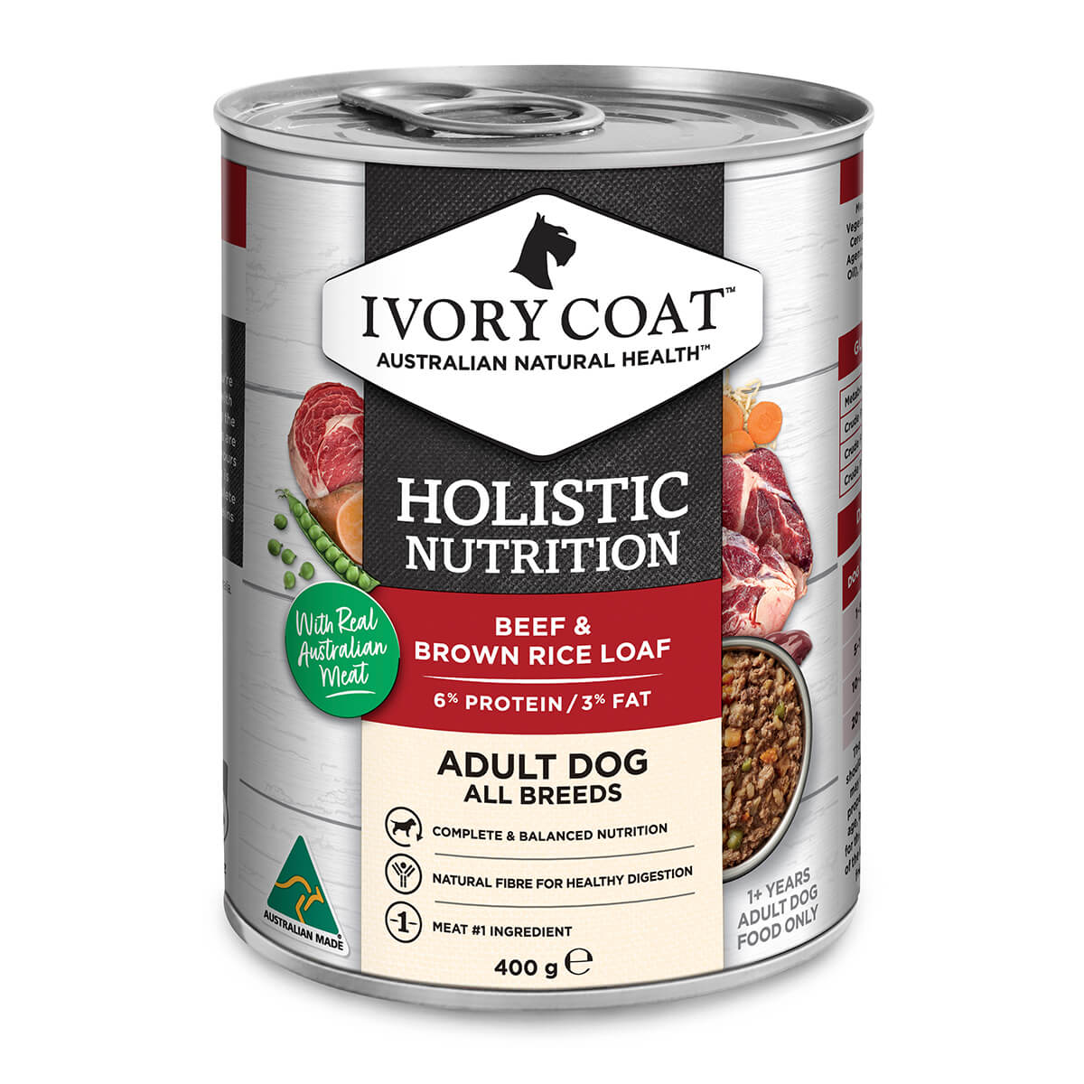 Ivory Coat Holistic Nutrition Adult Wet Dog Food Beef & Brown Rice Loaf 400g