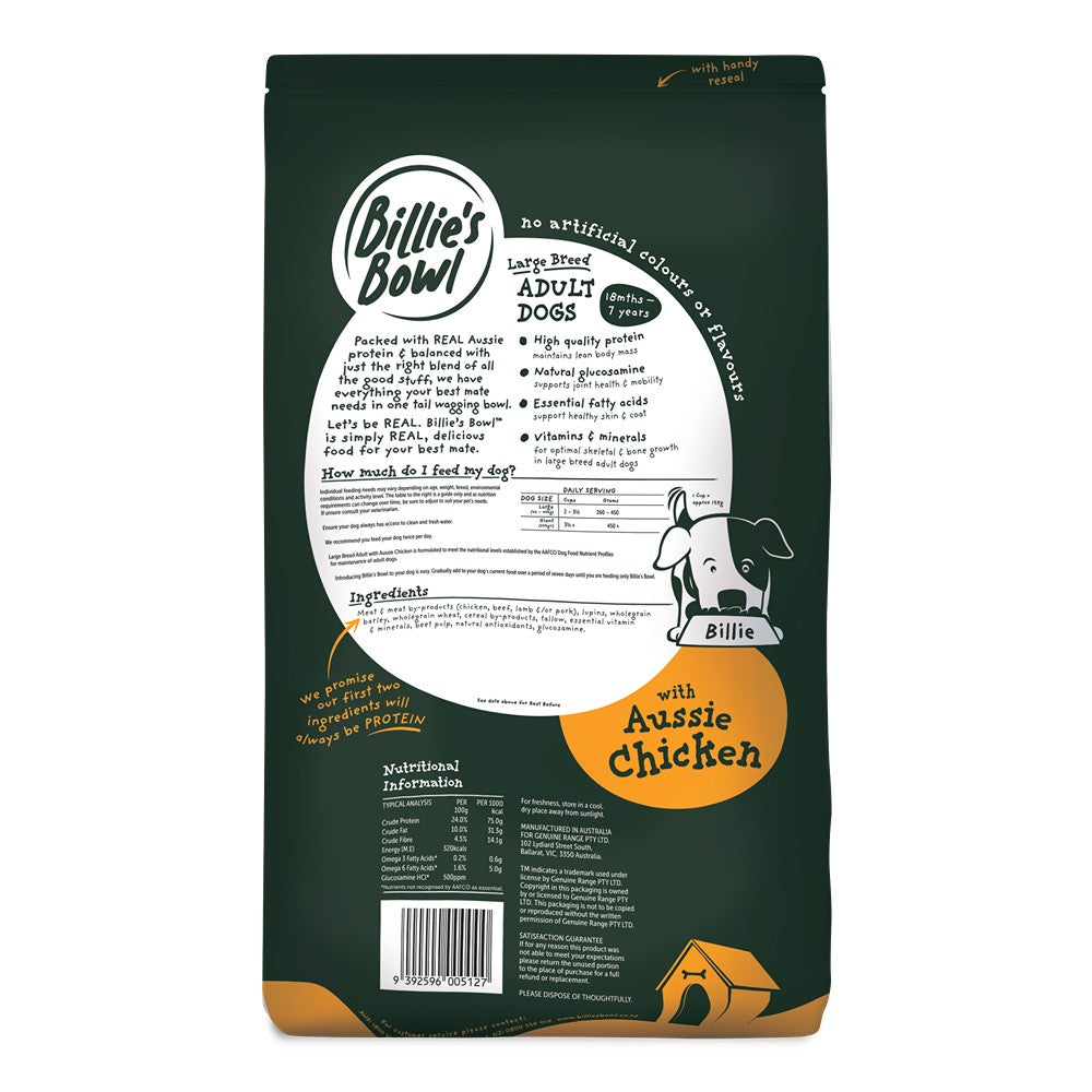 Billie’s Bowl Large Breed Adult with Aussie Chicken Dry Dog Food