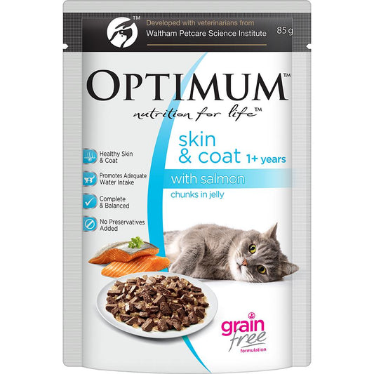 Optimum Skin & Coat Adult Salmon Chunks in Jelly Wet Cat Food 85g