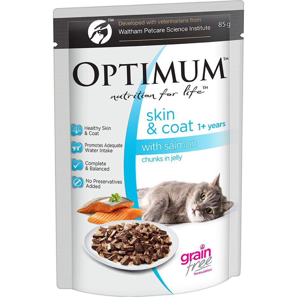 Optimum Skin & Coat Adult Salmon Chunks in Jelly Wet Cat Food 85g