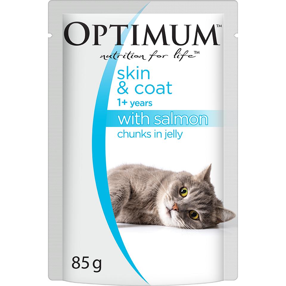 Optimum Skin & Coat Adult Salmon Chunks in Jelly Wet Cat Food 85g