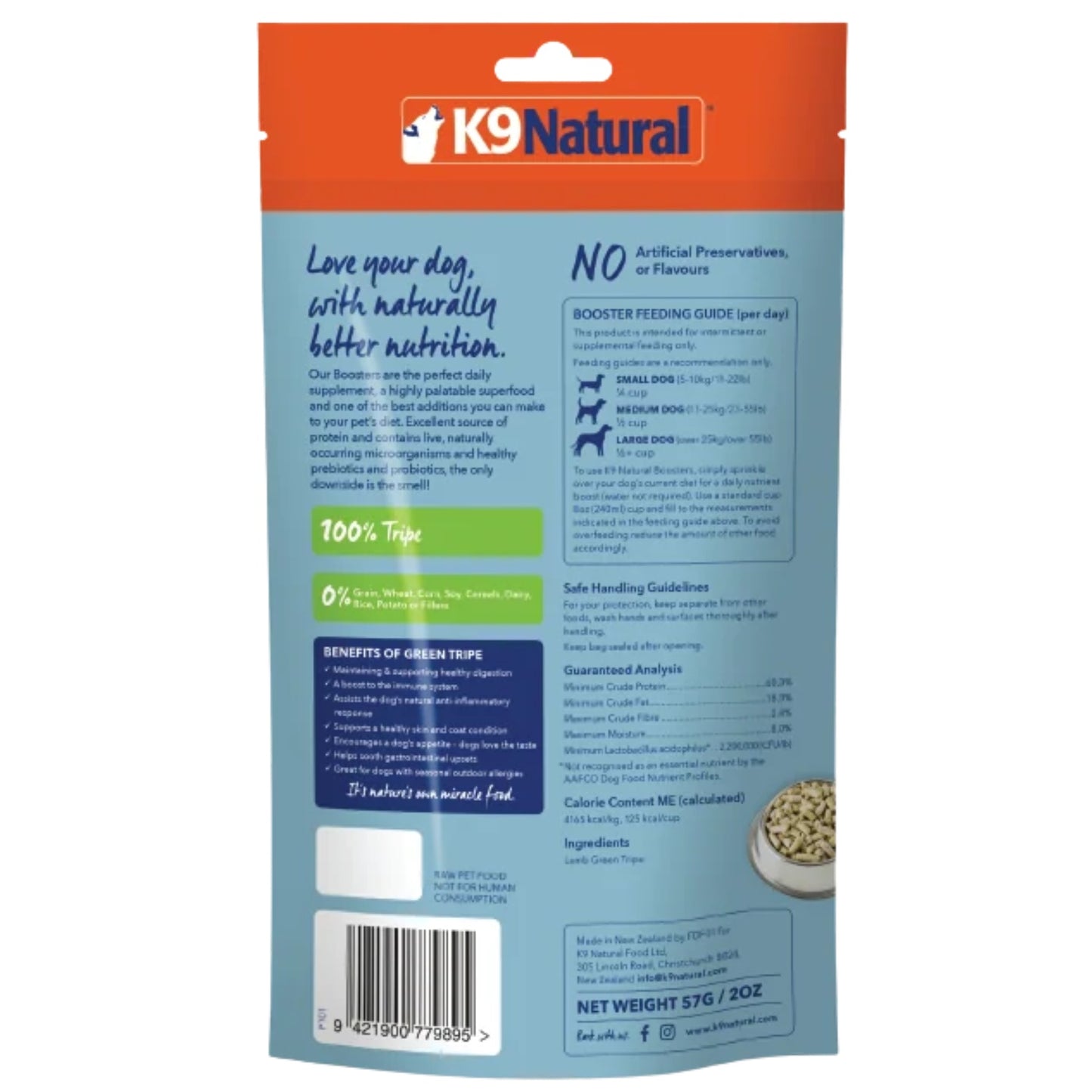K9 Natural Freeze Dried Lamb Green Tripe Booster Dog Meal Topper