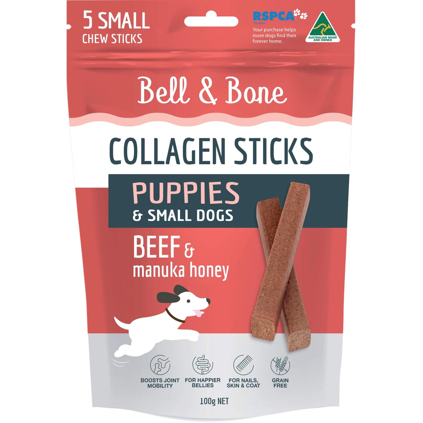 Bell & Bone Beef Collagen Sticks Puppy & Small Dog Treats 100g