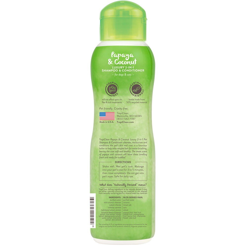 TropiClean Shampoo & Conditioner Papaya & Coconut Luxury 2-in-1 355mL