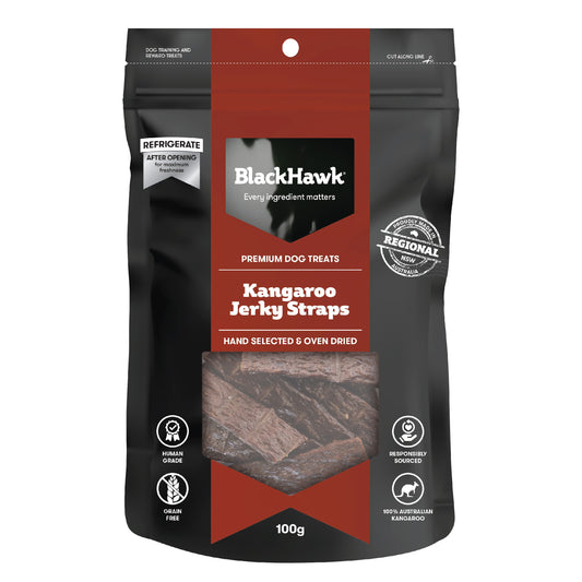 Black Hawk Kangaroo Jerky Straps Dog Treats