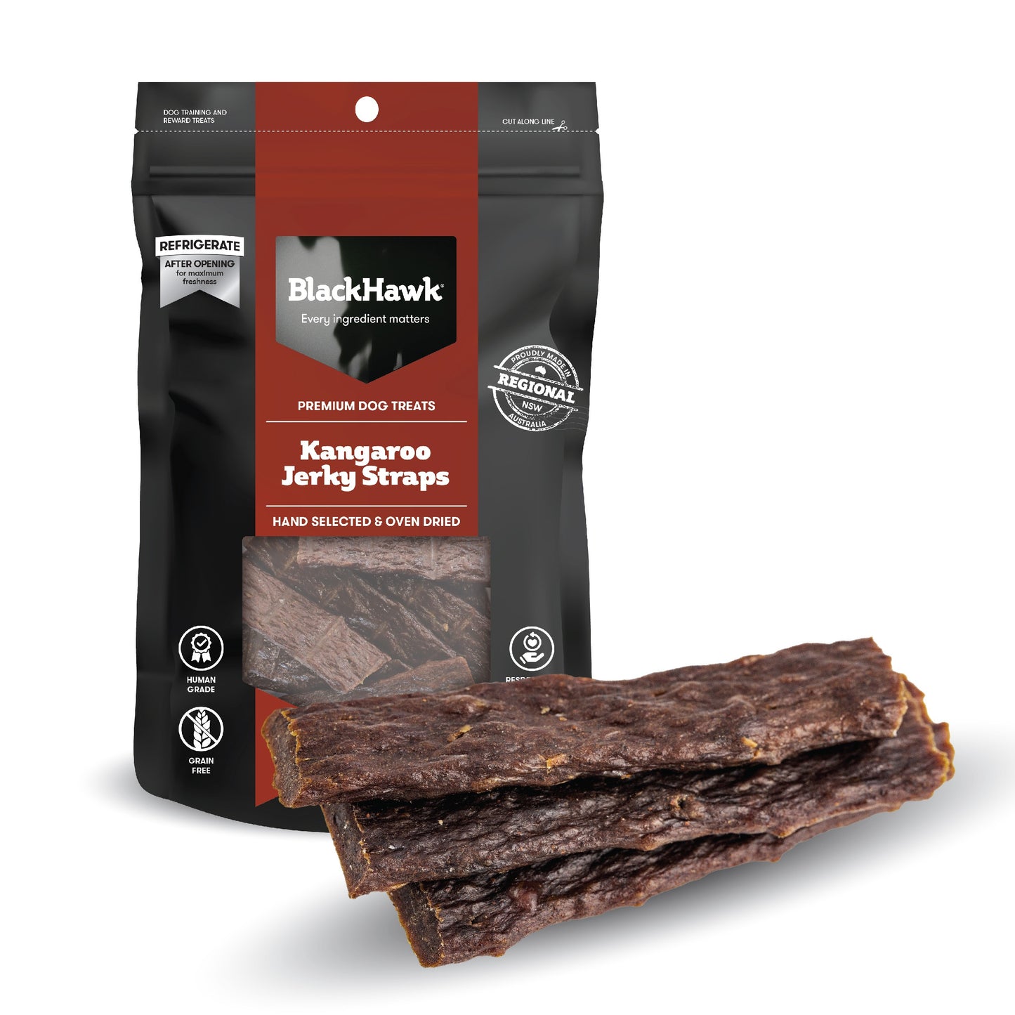 Black Hawk Kangaroo Jerky Straps Dog Treats