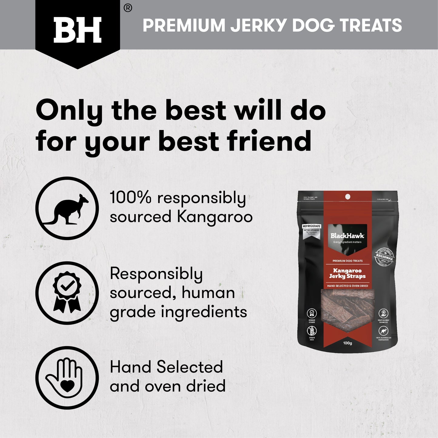 Black Hawk Kangaroo Jerky Straps Dog Treats