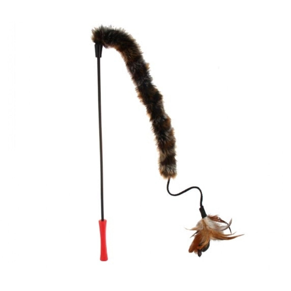 Gigwi Cat Wand Feather Teaser Feather Plush Tail & Tpr Handle Cat Toy