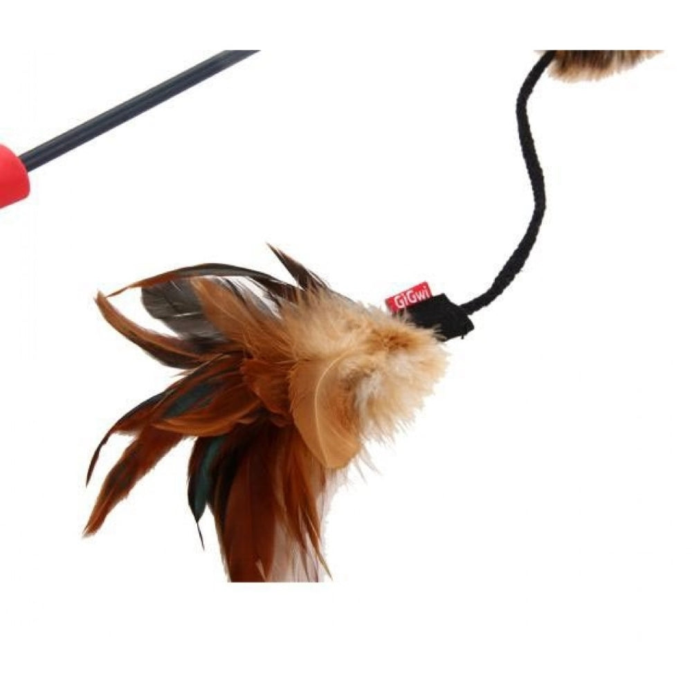 Gigwi Cat Wand Feather Teaser Feather Plush Tail & Tpr Handle Cat Toy
