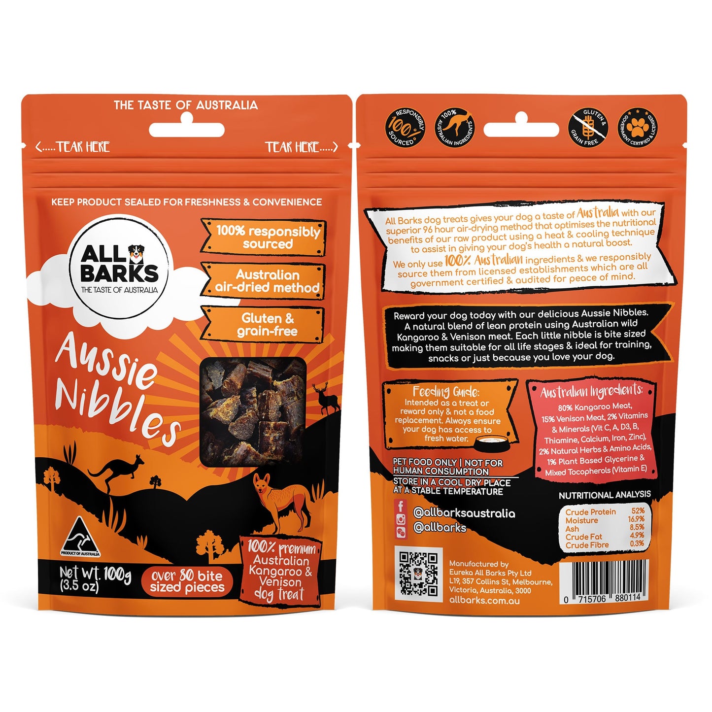 All Barks Venison & Kangaroo Aussie Nibbles Dog Treats 100G