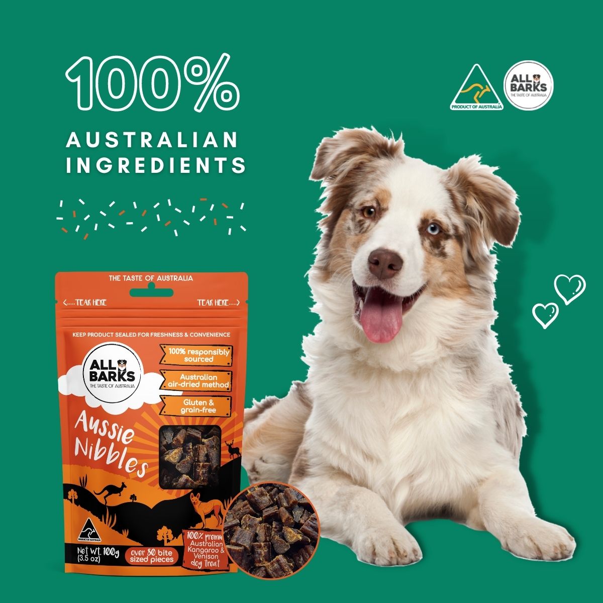 All Barks Venison & Kangaroo Aussie Nibbles Dog Treats 100G