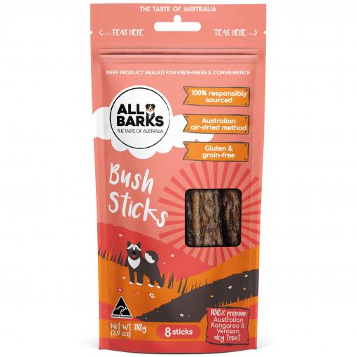 All Barks Venison & Kangaroo Bush Stick Dog Treats 110g