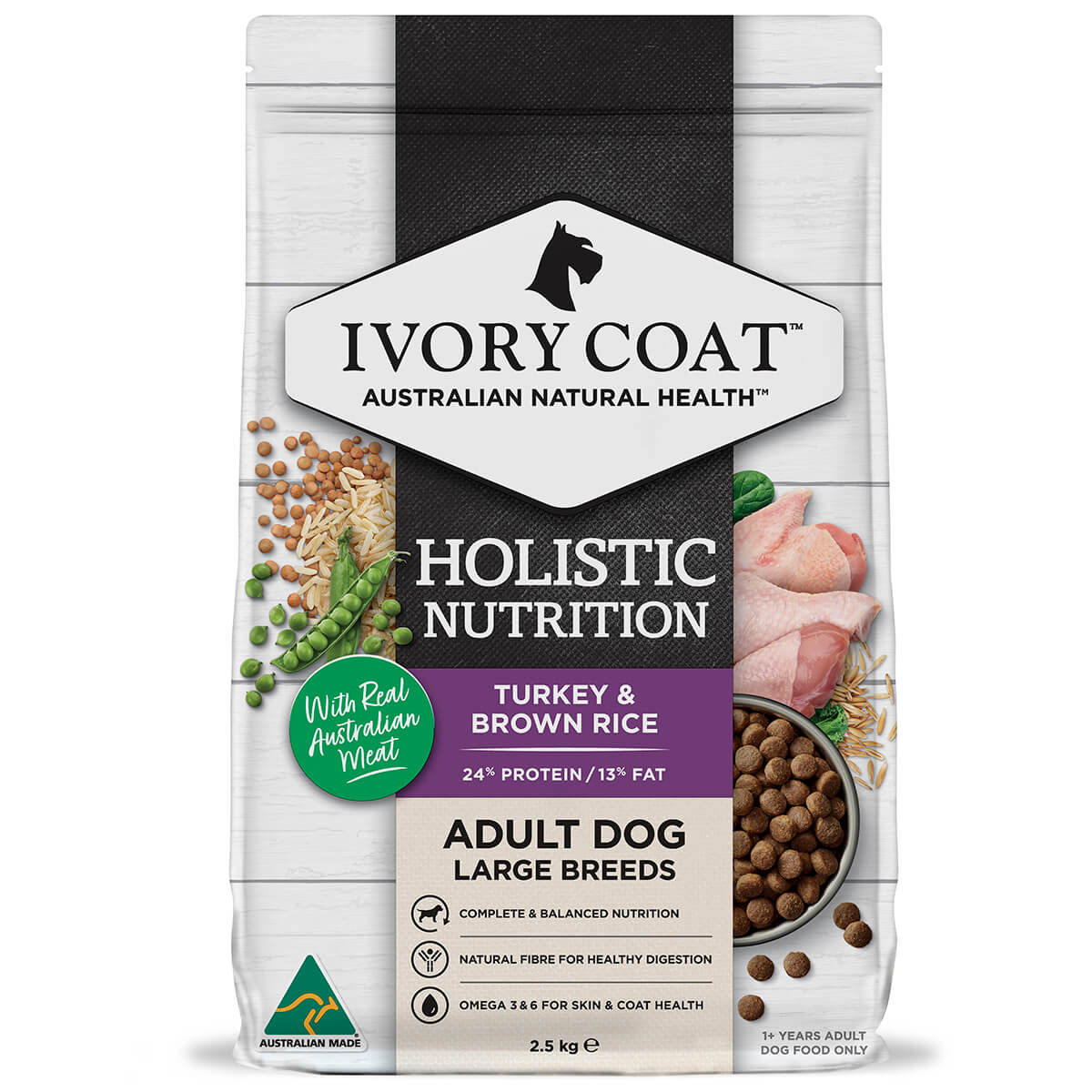 Ivory Coat Holistic Nutrition Large Adult Turkey & Brown Rice Dry Dog Food