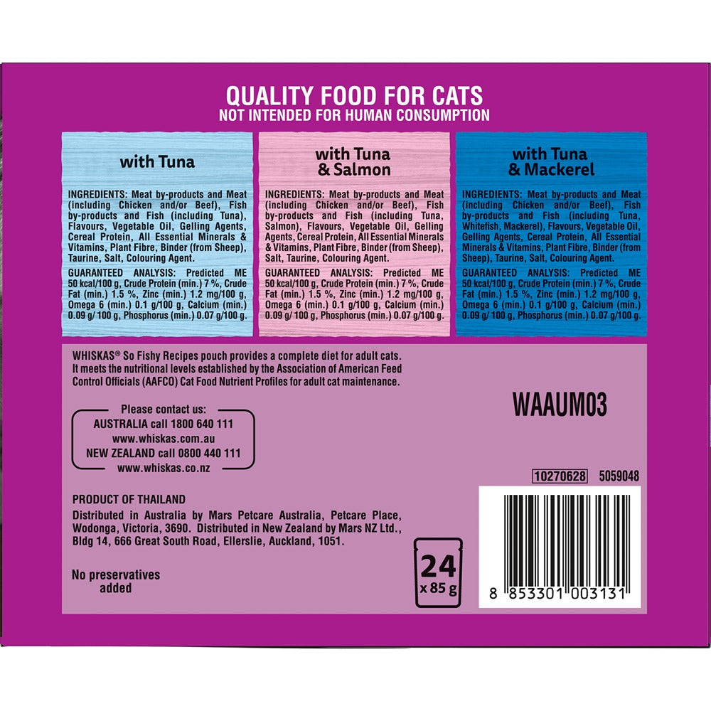 Whiskas Adult So Fishy Recipes Wet Cat Food Ocean Platter In Jelly 24x85g Pouches