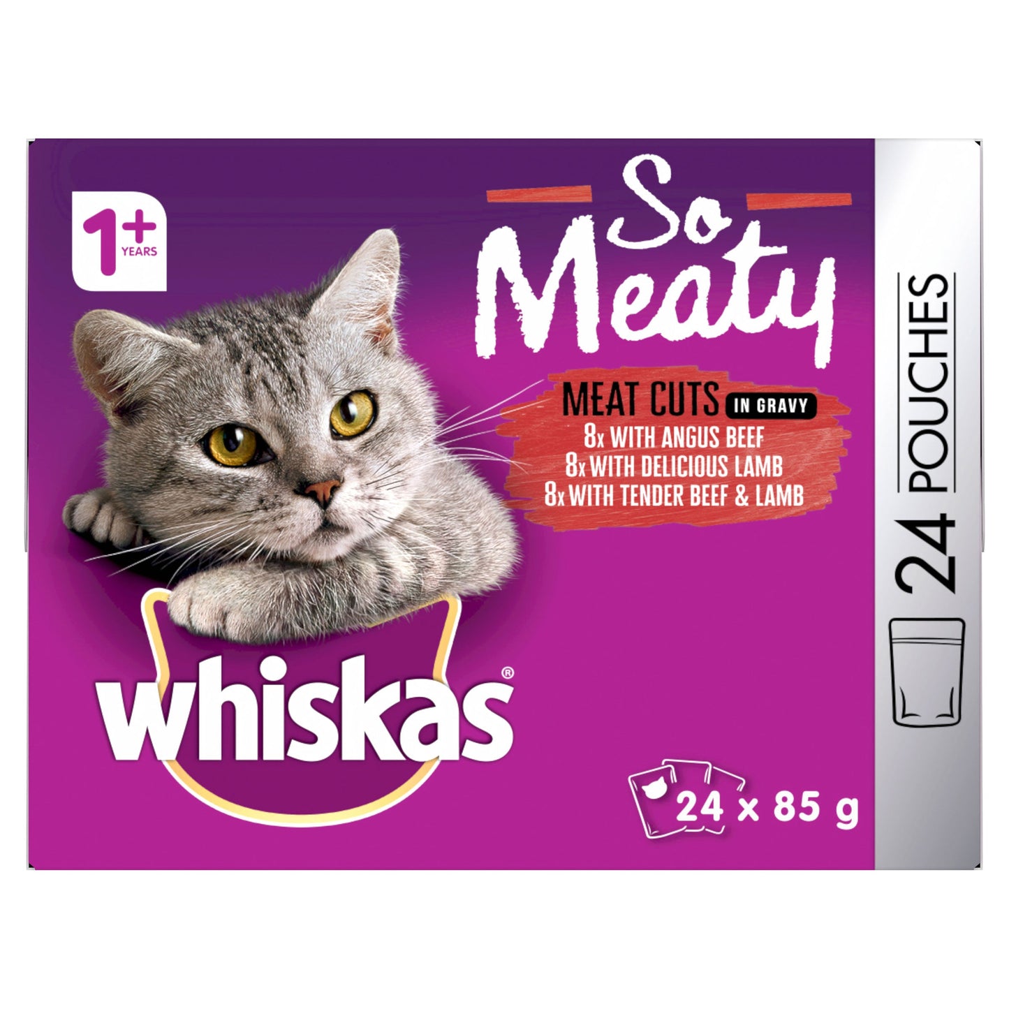 Whiskas So Meaty Adult Wet Cat Food Meat Cuts In Gravy 24x85g Pouches