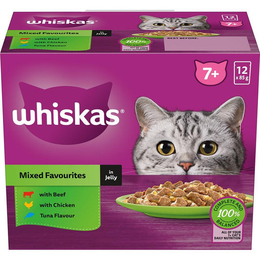 Whiskas Favourites Senior 7+ Years Mixed in Jelly Wet Cat Food 12x85g