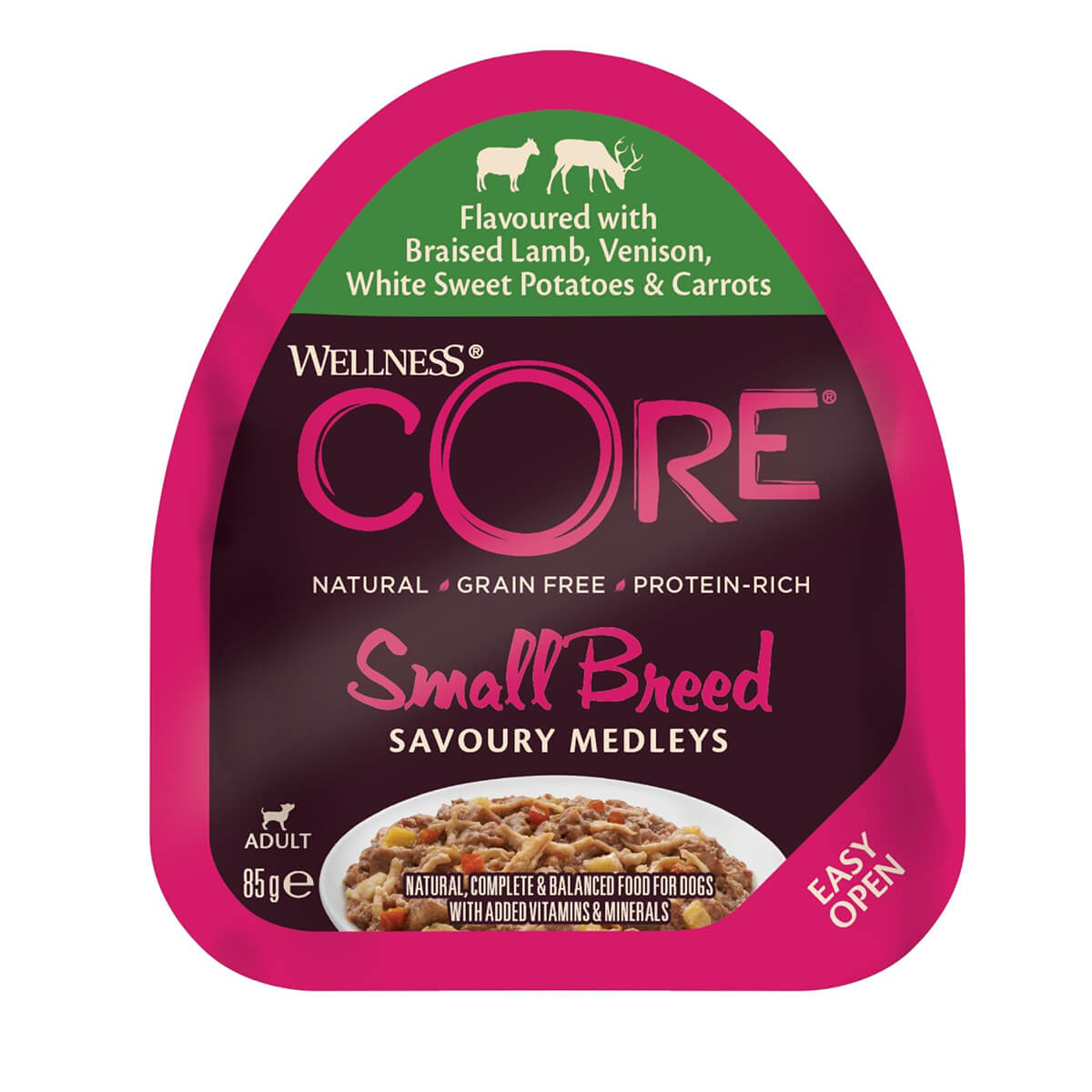 Wellness Core Savoury Medleys Lamb, Venison, White Sweet Potatoes and Carrots Wet Dog Food 85g