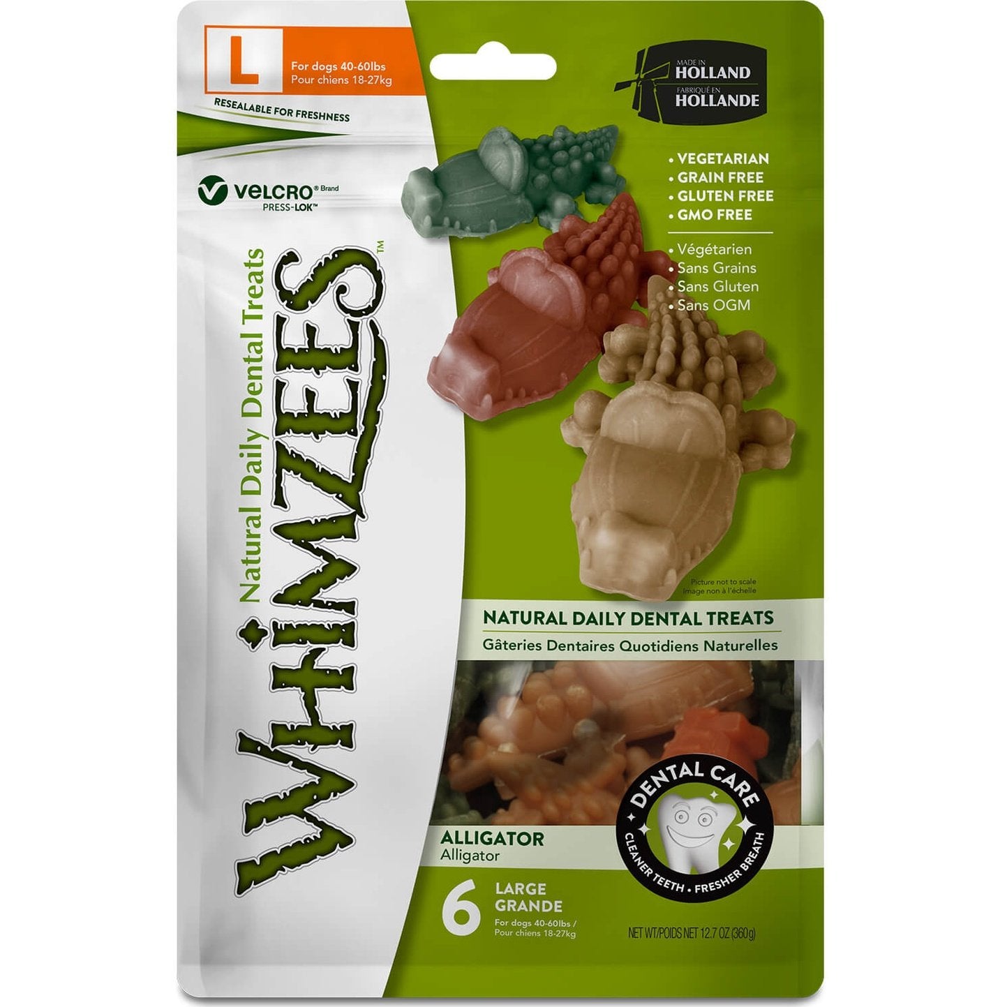 Whimzees Alligator Large Dental Care Dog Treat Value Bag 6pk