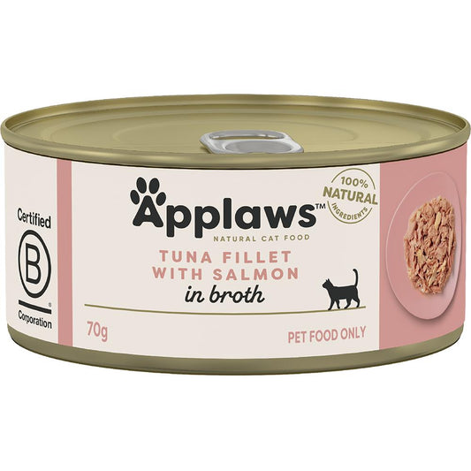 Applaws Natural Tuna Fillet with Salmon in Broth Wet Cat Food Can