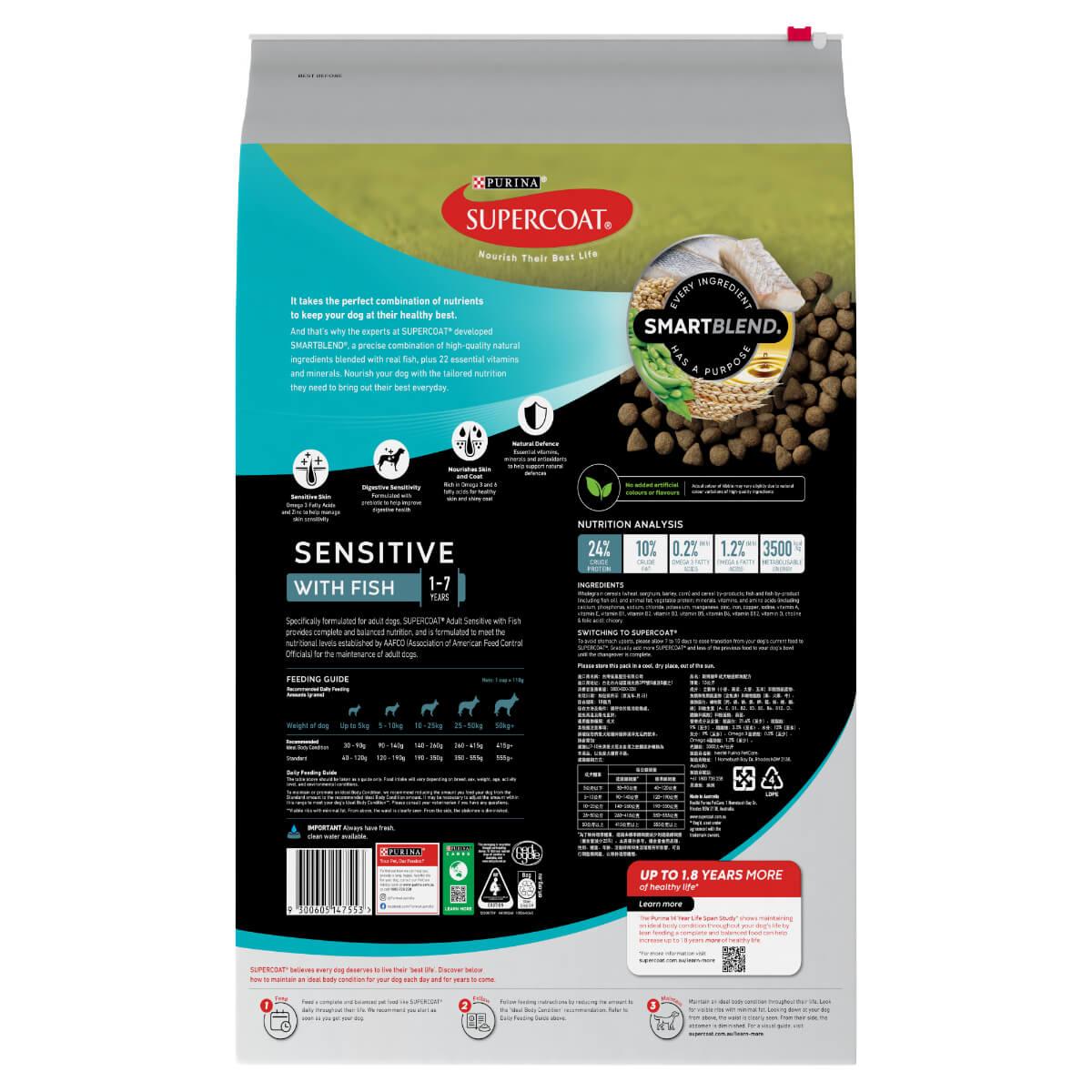 Supercoat Sensitive Adult Fish Dry Dog Food 15kg