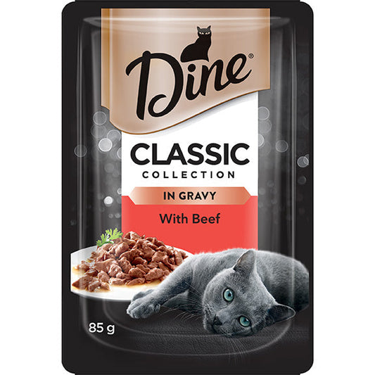 Dine Classic Collection Beef In Gravy Wet Cat Food Pouch 85g